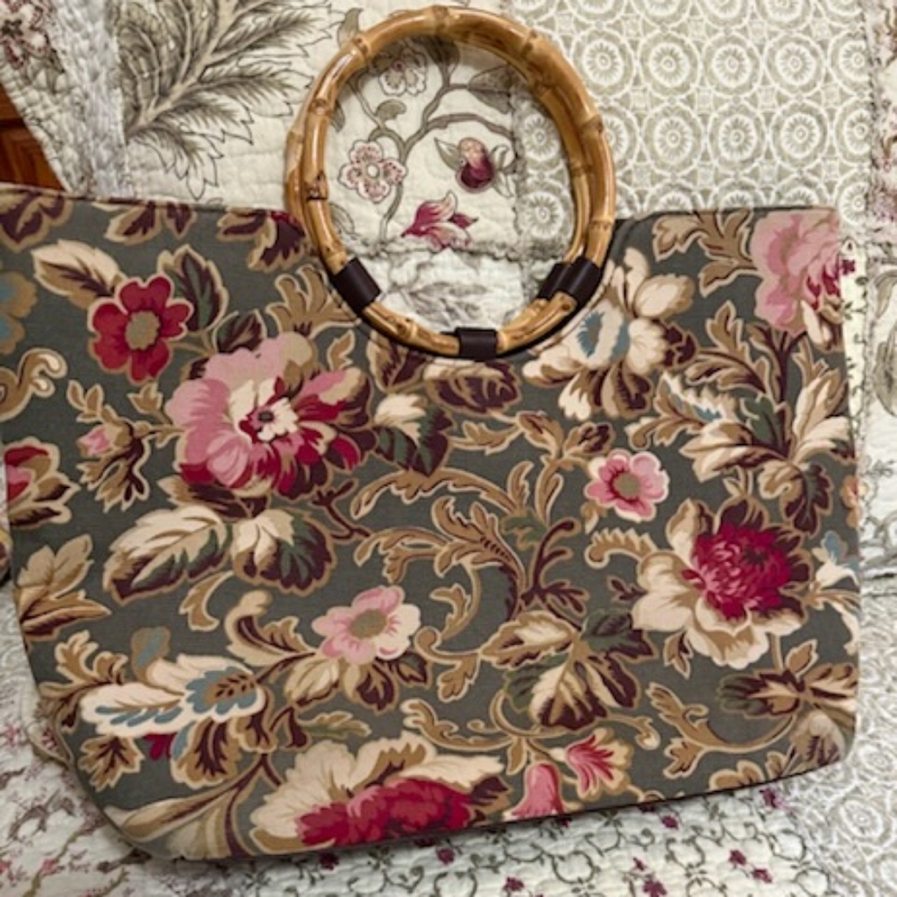 Floral Longaberger Bag with Bamboo Handles